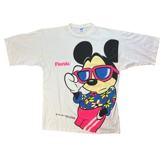 Vintage Velva Sheen T Shirt L Disney Mickey Mouse Tourist Florida 80s Sunglasses - Picture 1 of 9